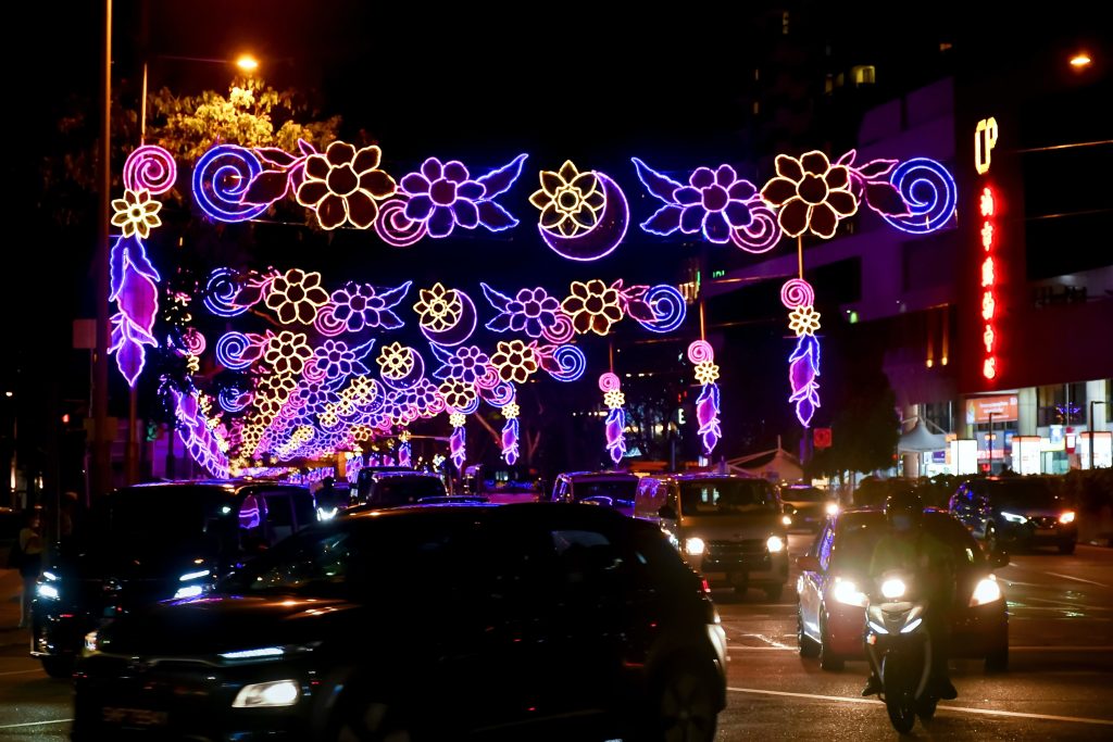 Ramadanpynt på en gata i Singapore.