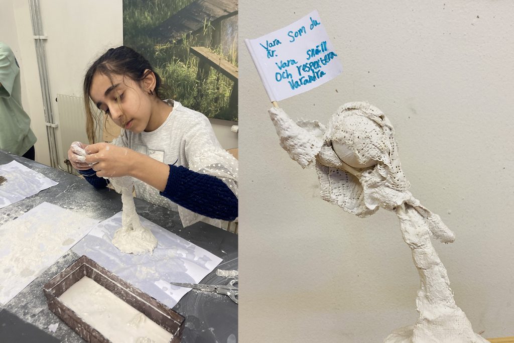 Elev skapar figur inom Skapande skola.